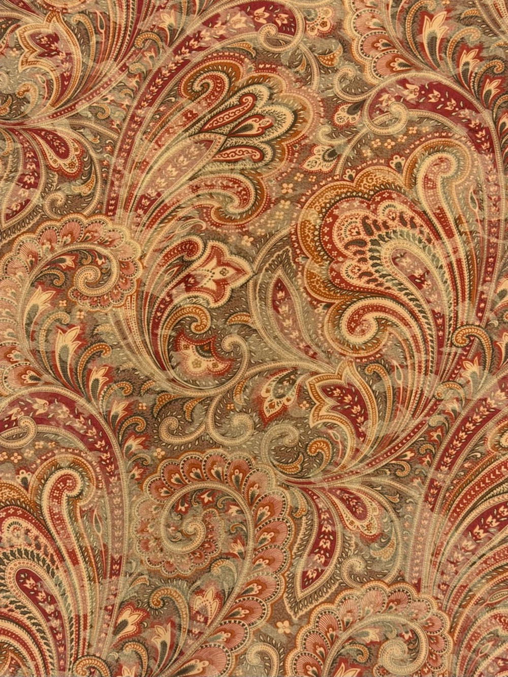 Paisley Curtain Panels Pair Burgundy Olive Green Light Gold 86” X 40” Each - Picture 2 of 11